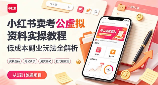 【免费资源】小红书卖考公虚拟资料实操教程，低成本副业玩法全解析