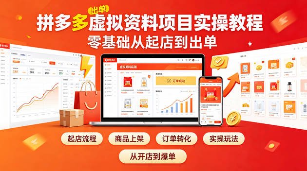 【免费资源】拼多多虚拟资料项目实操教程，零基础从起店到出单