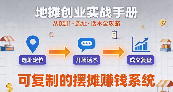 【免费资源】地摊创业实战：从0到1·选址·话术全攻略，可复制的摆摊赚钱系统